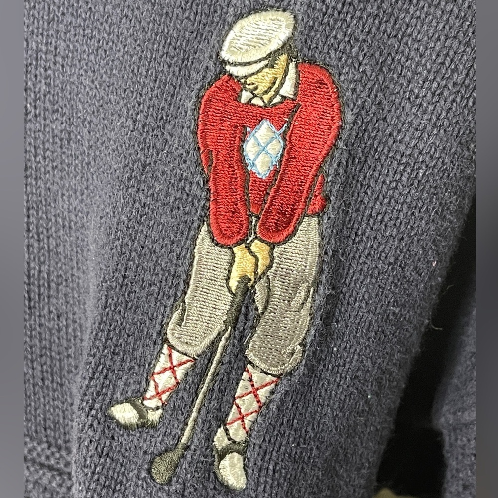 Warren Scott Vintage Golf Swing Embroidered Cotton Crewneck Sweater Navy Blue XL - Picture 8 of 8